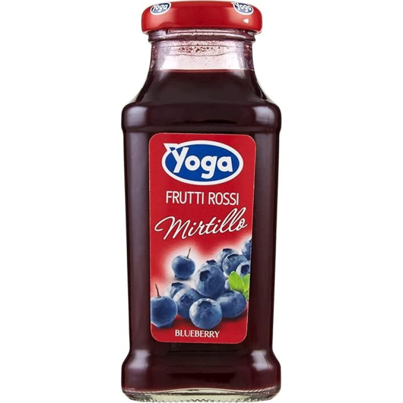 48 x Yoga Bar Frutti Rossi Mirtillo Red Fruits Blueberry Fruit Juice Drink Fruit Flavoured Glass Bottle 200 ml Fruit Juice