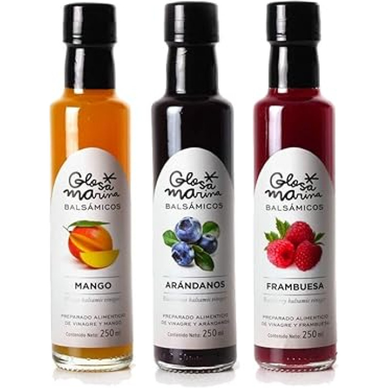 GLOSA MARINA Islas Balleares Gourmet 3 vnt. Crema Balsámica Mango, Blueberry, Raspberry (3 x 250 ml)