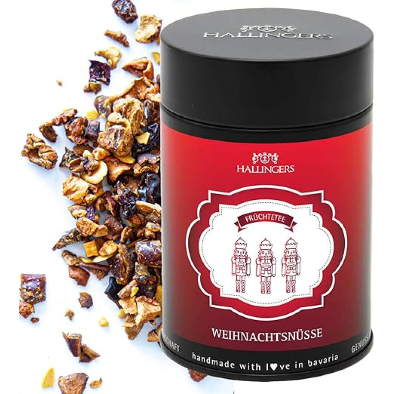Hallingers Christmas Nuts - Christmas Loose Fruit Tea with Almond, Apple & Date Gift for Advent & Christmas (Tin) - Fill Advent Calendar Novelties & Advent Calendar | Recovery Silv