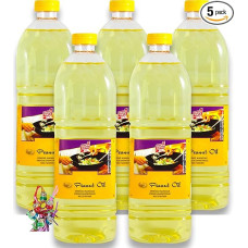 5 pakuočių 100% žemės riešutų aliejus [5 x 1000 ml] Žemės riešutų aliejus ~ žemės riešutų aliejus ~ Wok aliejus + maža laimės lėlė - Medinės lėlės