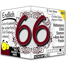 Schlump-Chili Endlich 66 - juokinga aštri gimtadienio dovana. Originali dovanos idėja 66-ojo gimtadienio proga vyrams ir moterims