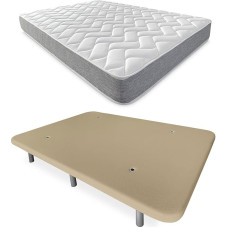 DUÉRMETE ONLINE BEIGE FULL BED WITH REVERSIBLE Viscotec Mattress + Reinforced Padded Base 6 Legs Wooden 150 x 190 cm