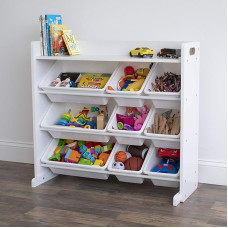 Humble Crew Children's Toy Shelf with 9 Storage Boxes. White/White