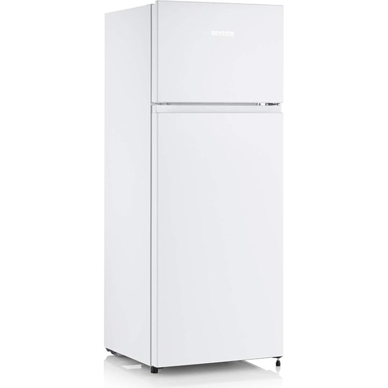 SEVERIN DT 8760 Double Door Fridge Freezer, 2 x Height-Adjustable Shelves, Large Veggie Box, Extremely Quiet - 40 dB, 206 L Net Capacity, White