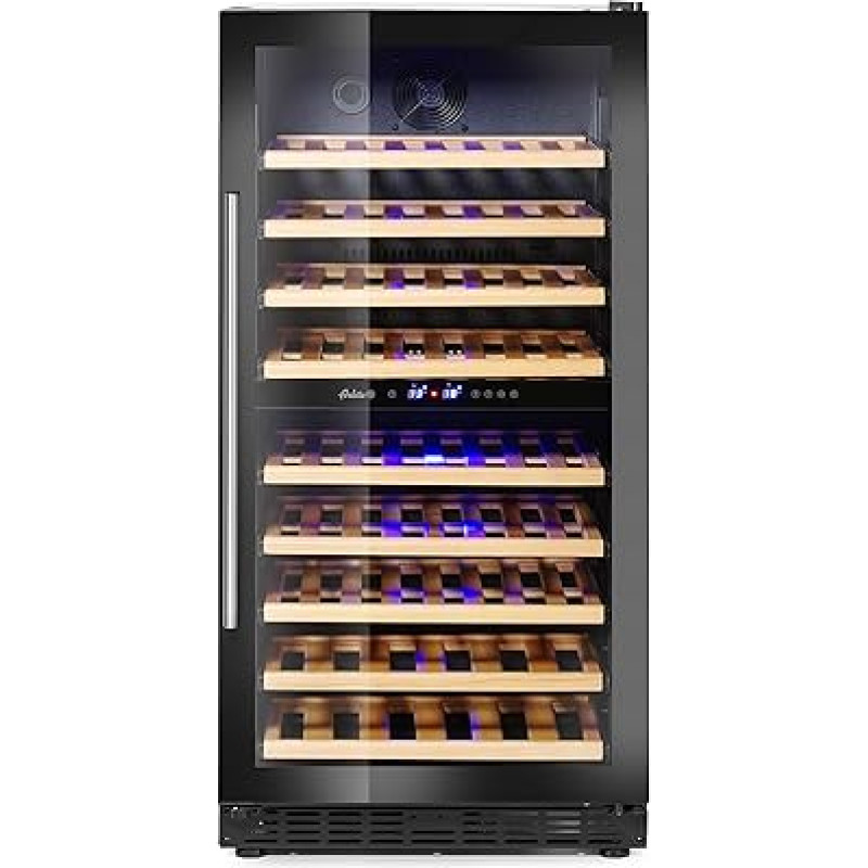 HENDI Weinkühlschrank, mit 2 Zonen, Getränkekekühlschrank, Platz für 72 Flaschen, 232L, 220-240V, 110W, 595x605x(H)1225mm