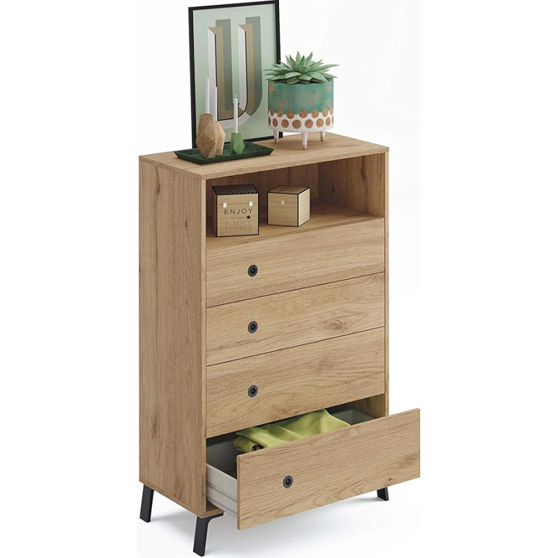 MUEBLES PITARCH Camila Chest of Drawers, Wood Composite, Oak, Gold, Auxiliar