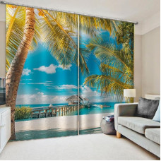 YOITS Modern 3D Landscape Curtains for Living Room Bedroom Summer Beach Nature Scenery Blackout Window Curtains (W)280×(H) 250cm