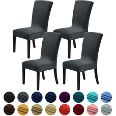 Howhic Velvet Chair Covers for Dining Room Set of 4, Stretchy Dining Chair Covers, Washable Kitchen Chairs, Elegant Decoration for Home and Banquet (Gray, 4 Pieces)