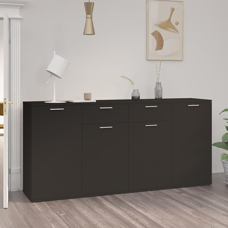 Homgoday Sideboard für Wohnzimmer, Sideboard, Esszimmer, Möbel, Spanplatte, Schwarz, 160 x 36 x 75 cm