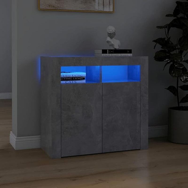 Leepesx Sideboard with LED Lights, Storage Cabinet, Hallway Cabinet, Side Cabinet, Cabinet, Sideboard, Concrete Grey, 80 x 35 x 75 cm