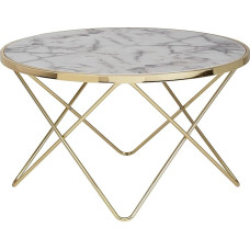 Wohnling Design Coffee Table Marble Look White Round Diameter 85 cm Gold Metal Frame Large Living Room Table Side Table