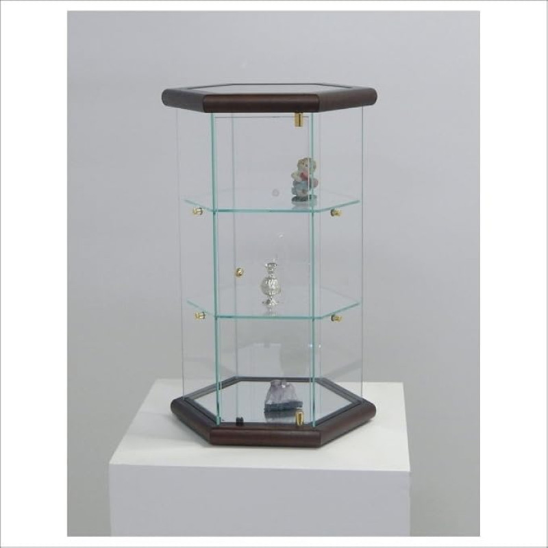 Maža šešiakampė vitrina VM113T (tamsaus riešutmedžio mediena)