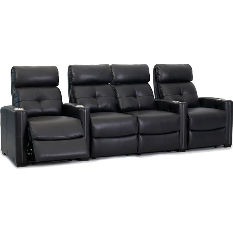 Octane Seating Cloud XS850 | Reihe mit 4 und mittigem Doppelstuhl | Moderner Stil | Schwarzes Leder | Chaise-Fußstütze | Untere Lendenstütze | Accessory Dock