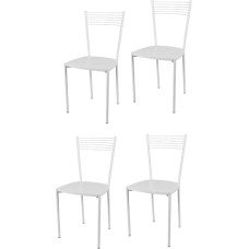 t m c s Tommychairs Elegance Modernios virtuvės ir valgomojo kėdės, tvirtas rėmas iš dažyto plieno, baltos spalvos, medinė baltos spalvos sėdynė, 4 vnt.