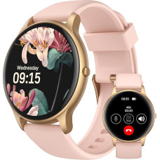 AGPTEK Smartwatch with Phone Function, Fitness Tracker Women, 1.32 Inch Round Watch with 100+ Sports Modes, Heart Rate, Pedometer, Sleep Monitor for iOS & Android, Pink