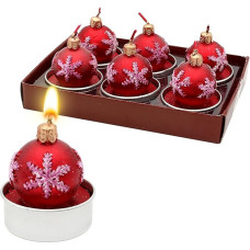 Dekohelden24 Set of 6 Tea Lights Christmas Baubles – Christmas Tree Baubles in Red, Dimensions of Each Tea Light L x W x H: 4 x 4 x 5 cm