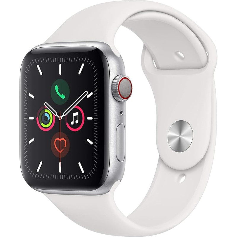 Apple Watch Series 5 44mm (GPS + Cellular) - Aluminiumgehäuse Silber Weiß Sportarmband (Generalüberholt)