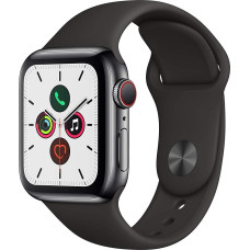 Apple Watch Series 5 (GPS + Cellular, 40mm) - Edelstahlgehäuse Space Grau mit Schwarz Sportarmband (Generalüberholt)