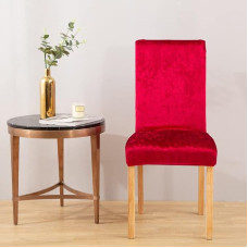 Set of 6 Crushed Velvet Chair Covers for Dining Room, Stretch Parsons Chair, Kitchen Slipcovers, Removable, Non-Slip, Washable Seat Protector for Kitchen and Hotel (6 Red)