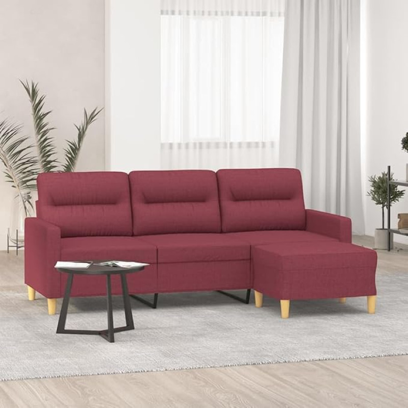 3201079 3-vietė sofa su taburete, Vyno raudona, 180 cm Audinys, Sofos ir kušetės, Sofa svetainė, Sofa paauglių kambariui, Sofa poilsiui, Sofa miegamajam, Miegamojo sofa, Minkšta sofa