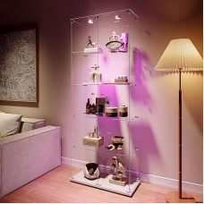 Stiklinė vitrina su LED, 5 sluoksnių stiklo medžio stiklo vitrina, 2 durys ir užraktas Vitrina Stiklo vitrina, vitrina, vitrina, kolekcionieriaus vitrina (balta, 5 lygiai, 2 durys +