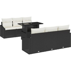 7-teiliges Garten Sofa Set mit Kissen Schwarz Poly Rattan Gartenlounge Modelis3348923