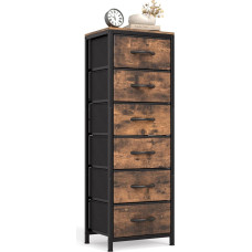 Hohe Kommode für Schlafzimmer, 6 Stoff-Schubladen mit Holzplatte, Schubladenaufbewahrung für Schlafzimmer, Wohnzimmer, Industriebraun