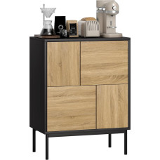 HOMCOM Sideboard Living Room Storage Furniture Kitchen Cabinet with Sliding Doors and 4 Cabinets Modern Style Sideboard Dining Room and Living Room 60 x 35 x 78 cm Black and Natural Wood Effect