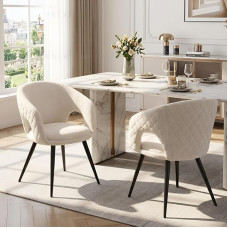 Valgomojo kėdės, 2 minkštų šenilinių virtuvės kėdžių su porankiais rinkinys, minkšta kėdė su metalinėmis kojomis valgomajam / svetainei / virtuvei, smėlio spalvos