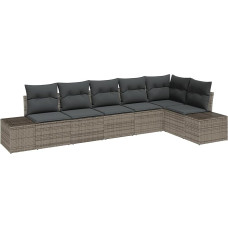 6 dalių sodo sofos komplektas su pagalvėle Pilka Poly Rattan Garden Lounge Modelis3347079