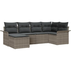 6-teiliges Garten-Sofa-Set mit Kissen Grau Poly-Rattan Gartenlounge Modelis3345429