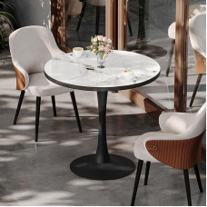 FATIVO Dining Table Round Modern Luxury Kitchen Table Small 77 x 77 cm, Marble Table Round 80 cm High White Small Table for Kitchen Living Room Dining Room Balcony