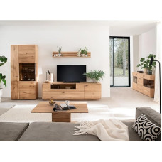 Wohnmöbel Set Living Room Wall Unit in Solid Oiled Oak 5 Pieces 1 Display Cabinet 1 Wall Shelf 1 Lowboard 1 Coffee Table 1 Sideboard