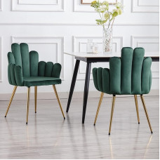 chairus Set of 2 Velvet Dining Room Chairs Kitchen Padded Seat Armchair Bedroom Living Room Accent Chairs with Metal Legs (Green)