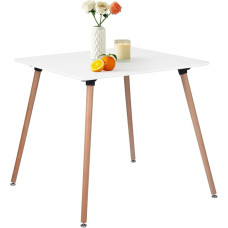 Kvadratinis valgomojo stalas 80 cm 2-4 žmonėms, modernus funkcionalus baltas stalas su medinėmis kojomis namams, biurui, virtuvei, valgomajam, terasai, mažoms erdvėms