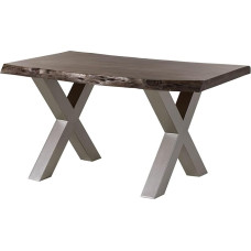 MASSIVMOEBEL24.DE Laisvos formos 5 akacijų medžio stalas - įvairūs dydžiai, rėmai ir spalvos, spalva: Pilkas lakas, dydis: 140 x 90 cm, rėmas: X formos kojelės, sidabrinis matinis