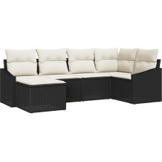 6-teiliges Garten-Sofa-Set mit Kissen Schwarz Poly-Rattan Gartenlounge Modelis3346787