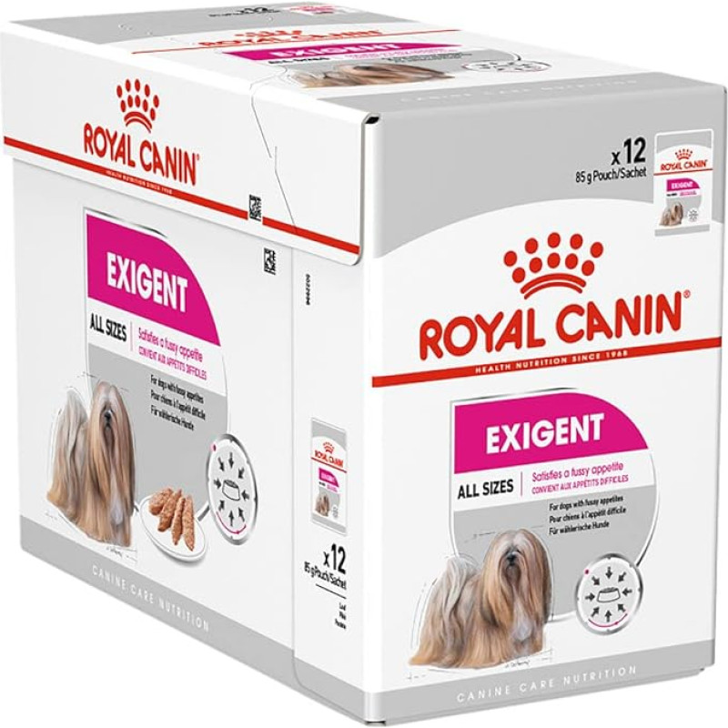 ROYAL CANIN Exigente Mousse | 12 x 85 g | Šlapias maistas suaugusiems šunims nuo 10 mėnesių | Išrankiems šunims | Su aukštos kokybės baltymais