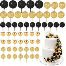 Pack of 60 Cake Decoration Baubles Cake Topper Cake Balls Decorations Mini Balloons Cake Topper for Cake Decorating Birthday Party Baby Shower (Glitter Black/Gold)