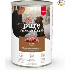 MERA Pure Sensitive Beef (6 x 400 g), drėgnas ėdalas šunims su dideliu mėsos kiekiu ir be grūdų, drėgnas ėdalas jautriems šunims, sudarytas iš 100 % gyvūninės kilmės baltymų, vienas baltymas