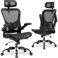 GTPLAYER Ergonomic Office Chair with Adjustable Headrest, Armrests, Lumbar Support, Office Chair & Gaming Chair Rocker Function, Mesh Executive Chair, 150 kg (Black)