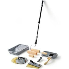 ROLLINGDOG sienų šlifavimo ir dažymo rinkinys su dažų voleliu, dažų dėže, dažų teptuku, gipskartonio plokšte, rankiniu šlifuokliu ir prailgintuvu