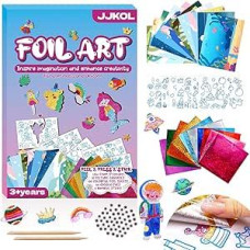 JJKOL Folijos menas Vaikų meno ir amatų veikla, amatų rinkinys Vaikų žaismingi folijos lipdukai, žaismingi folijos vienaragiai ir princesės, amatų dėklas Dovana amatų rinkiniui Mergaitės Berniukai nuo 4 metų