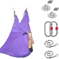 Oro jogos hamakų rinkinys, jogos sūpynės, sūpynės hamakai lauke, hamakas su montavimo priedais, antigravitaciniai pratimai (šviesiai violetinės spalvos, 5 m)