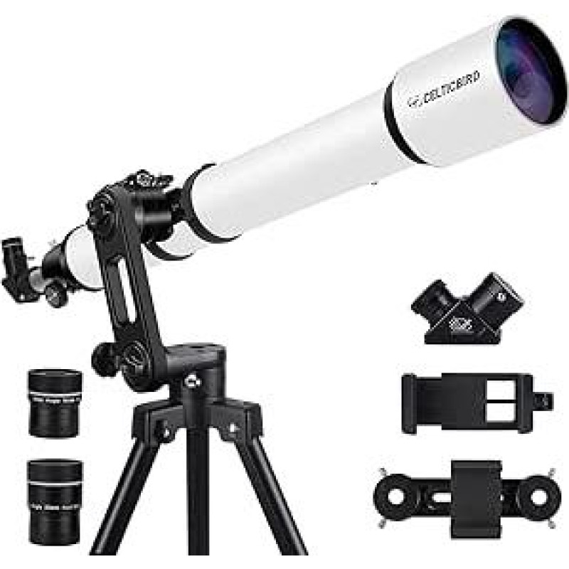 Refraktorinis astronominis teleskopas su 1000 mm ir 90 mm diafragma suaugusiems pradedantiesiems su didelio tikslumo reguliavimu Telefono adapterio laikiklis Trikojis su Vertisteel AZ laikikliu