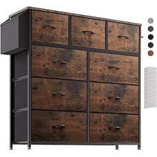 Chest of Drawers with Fabric Drawers - Canvas Fabric Chest of Drawers with 9 Large Drawers, Label Cards, Side Pocket & Hooks for Living Room, Hallway, Bedroom