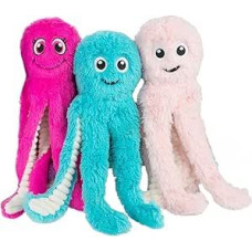 Geriausi gyvūnų reikmenys OctoMutant Crinkle Plush žaislai šunims ir vyresniems šuniukams, skirti interaktyviam žaidimui uždarose patalpose Minkštas minkštas galvutės kimšimas, mielas ir minkštas - rinkinys (fuksija, violetinė, turkio spalva)