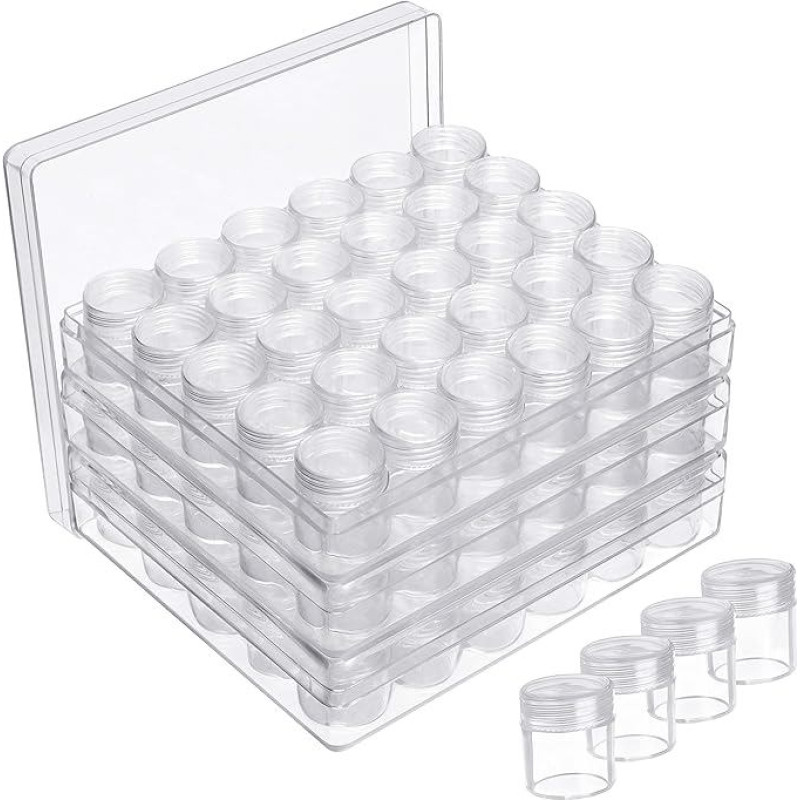 Kurtzy skaidrios mažos skardinės su dangteliais Plastikinės su 30 kremo skardinių (3 vnt.) Pavyzdžių talpyklos Kosmetika nuimama - puikiai tinka deimantiniam tapybai, papuošalams, nagų menui, blizgučiams ir siuvinėjimui