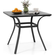 COSTWAY Metal Garden Table, 80 x 80 x 73 cm, Patio Table with Wooden Effect Table Top, Balcony Table for 4 People, Outdoor Dining Table for Yard, Patio, Garden, Grey