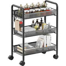 EKNITEY 3 pakopų sandėliavimo krepšelis - metalinis virtuvės krepšelis ant ratukų, riedantis meno kūrinių vežimėlis, komunalinių paslaugų krepšelis virtuvei, skalbyklai, vonios kambariui, lengvai surenkamas, juodas